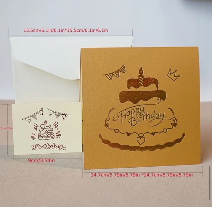 Muzyczna świecąca kartka 3D urodzinowa z kopertą i kieszonką