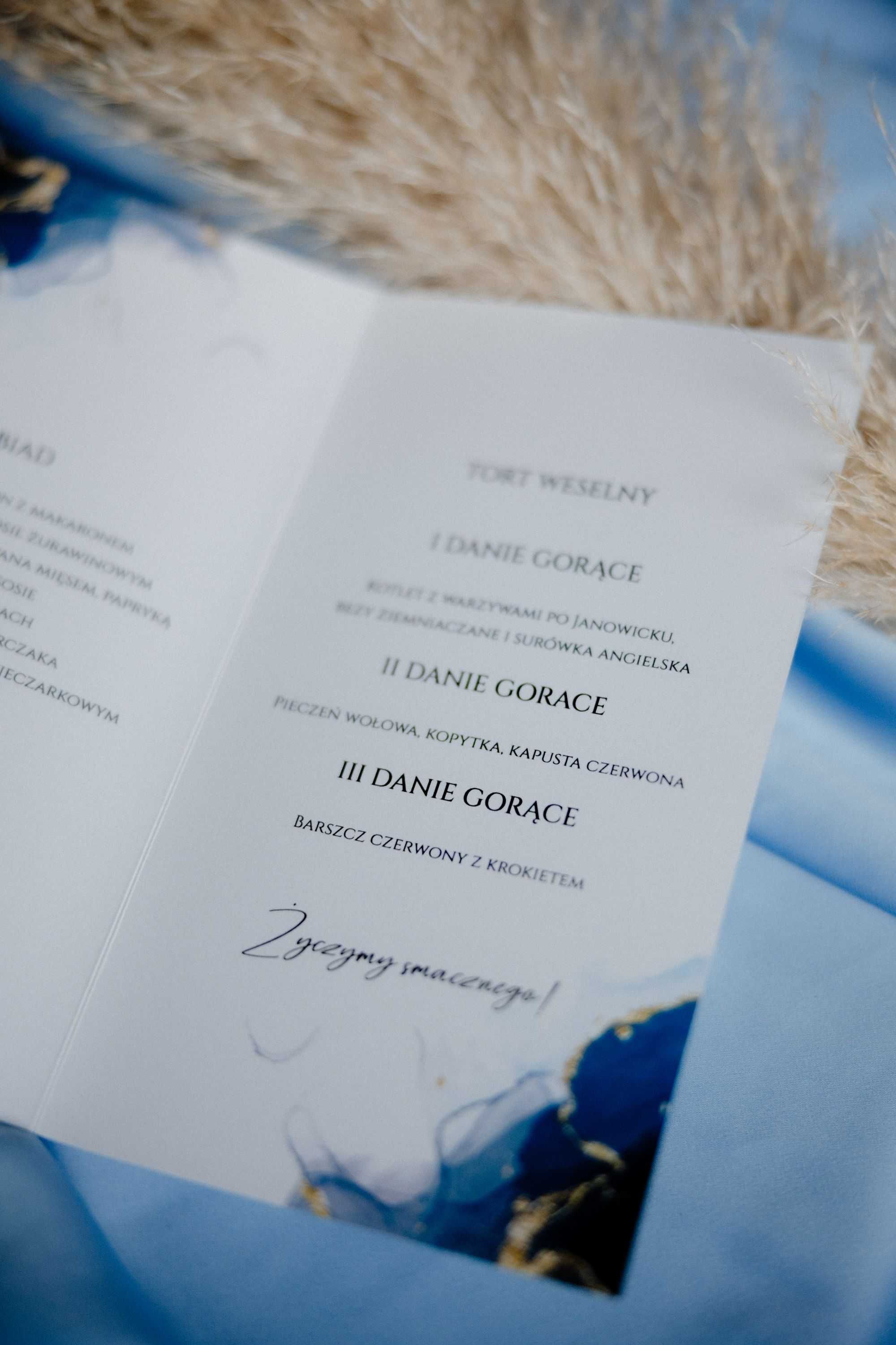 menu na stół weselny - granat i złoto - Beti