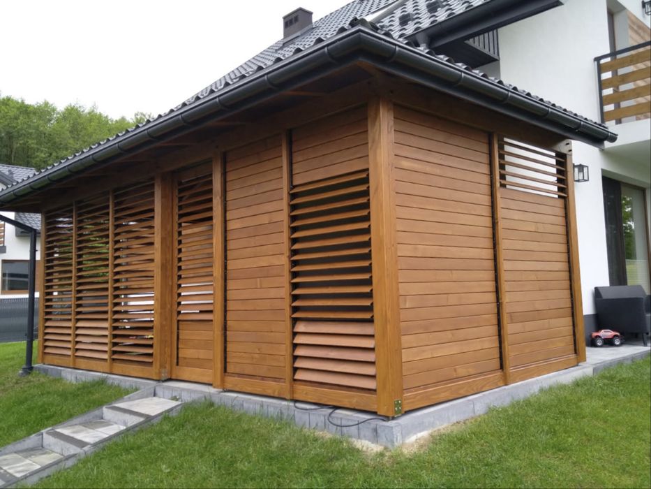 Stalowy mechanizm ruchome deseczki, żaluzje ogrodowe, shuttersy. Metal