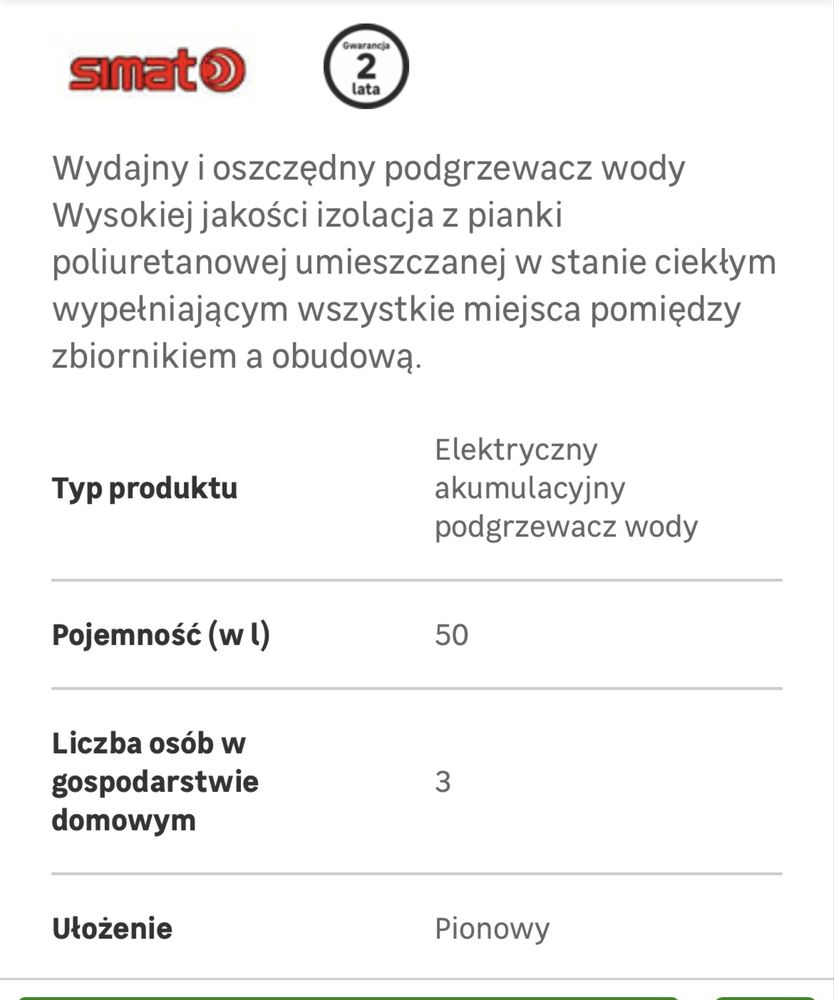 Elektryczny bojler ogrzewacz wody 50L SIMAT