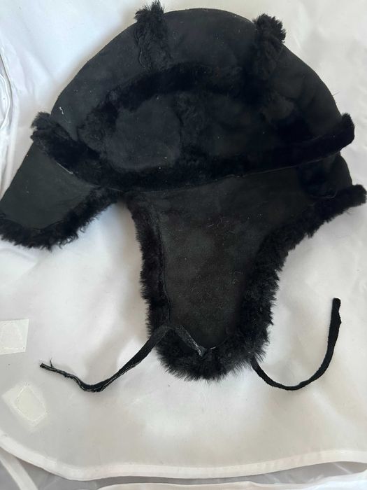 Czapka  Pilotka, Uszatka  Accessorize, czarna, skóra naturalna, unisex