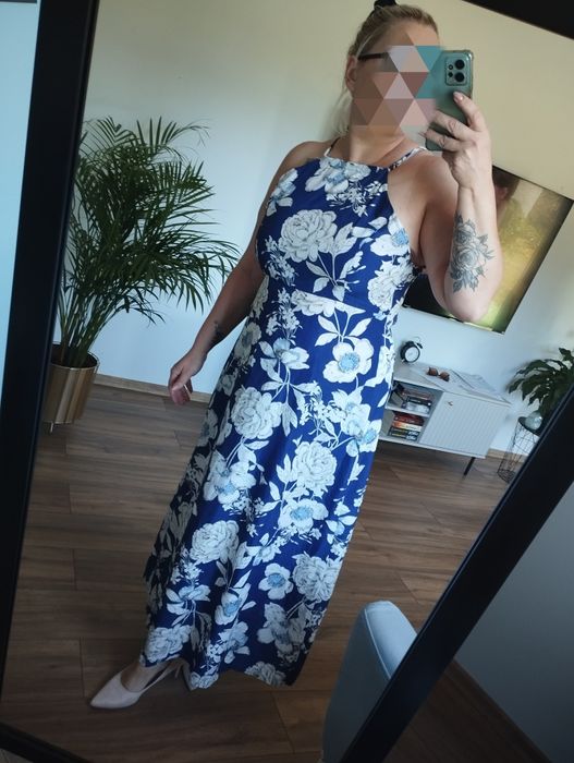 Elegancka długa letnia sukienka 42 wesele impreza lato