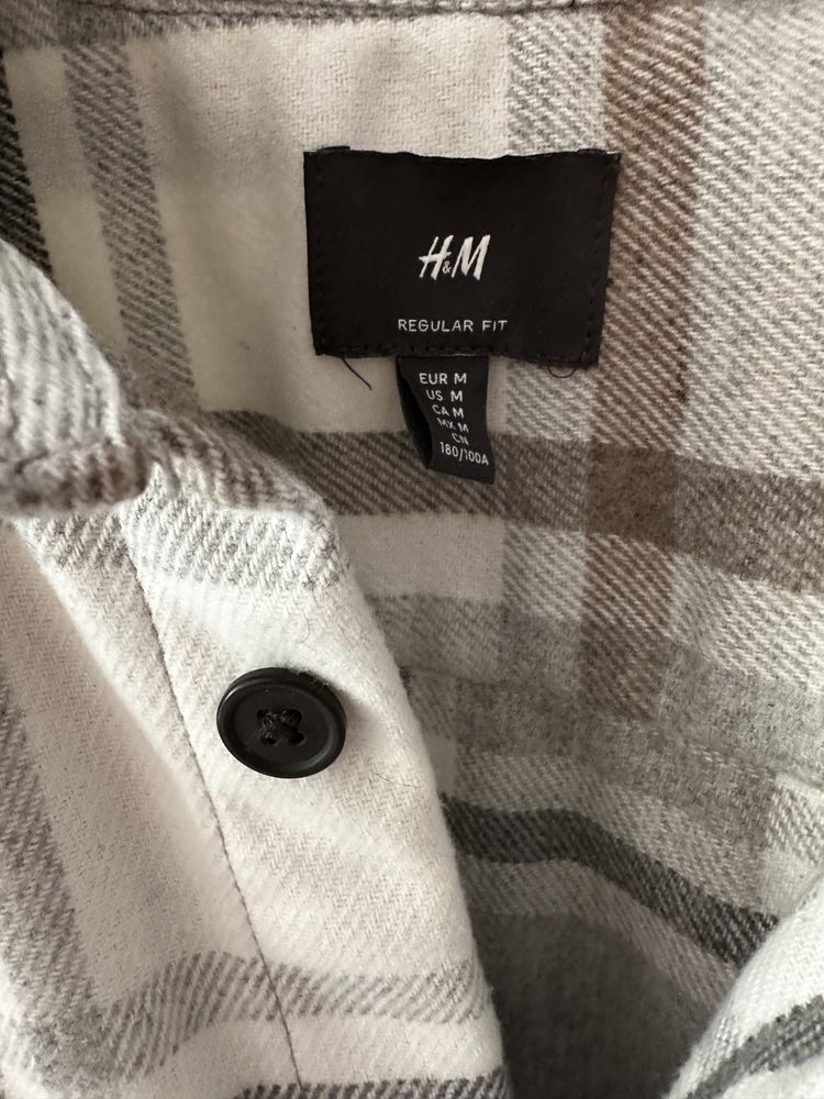 Flanelowa męska koszula w kratę H&M szary beż