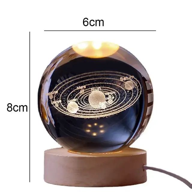 Светильник стеклянный шар USB Космос, Луна, Сатурн, Одуванчик