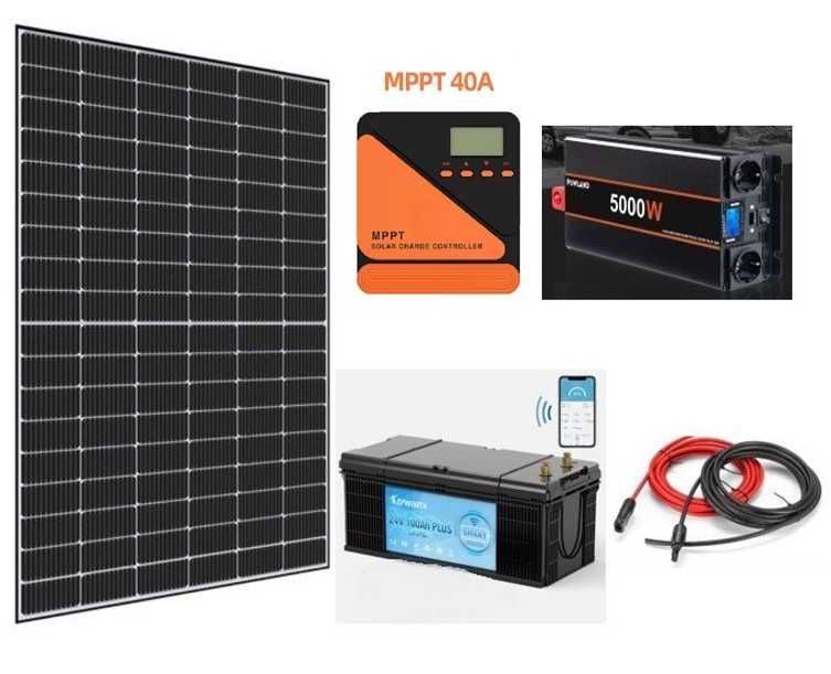 kit Solar 410W + Bateria LifePo4 2.560wh + Inversor 2500W 24V - 220VAC