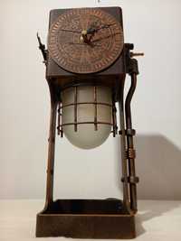 Zegar stołowy z lampą. Handmade Industrial steampunk.