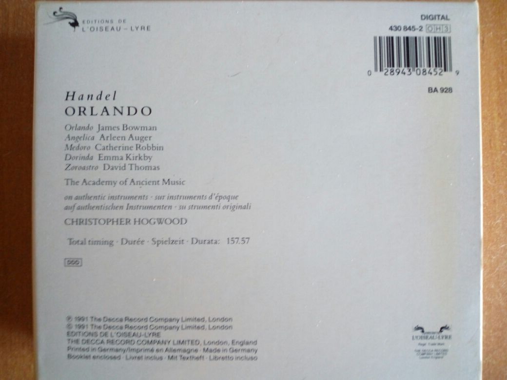 Caixa de CDs Ópera "Orlando" de Haendel (3 cds)