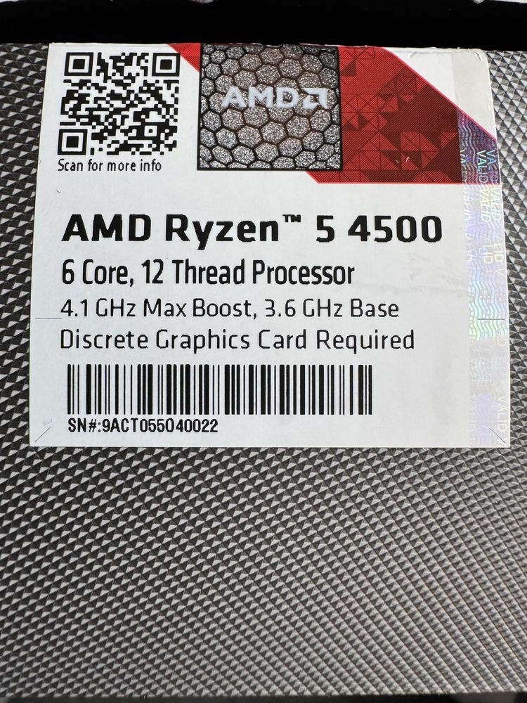 RYZEN 5 4500 6 Core 12 Thread Processor 11MB