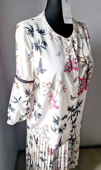 Bluzka Solar 42 XL ecru, zieleń, róż, szary