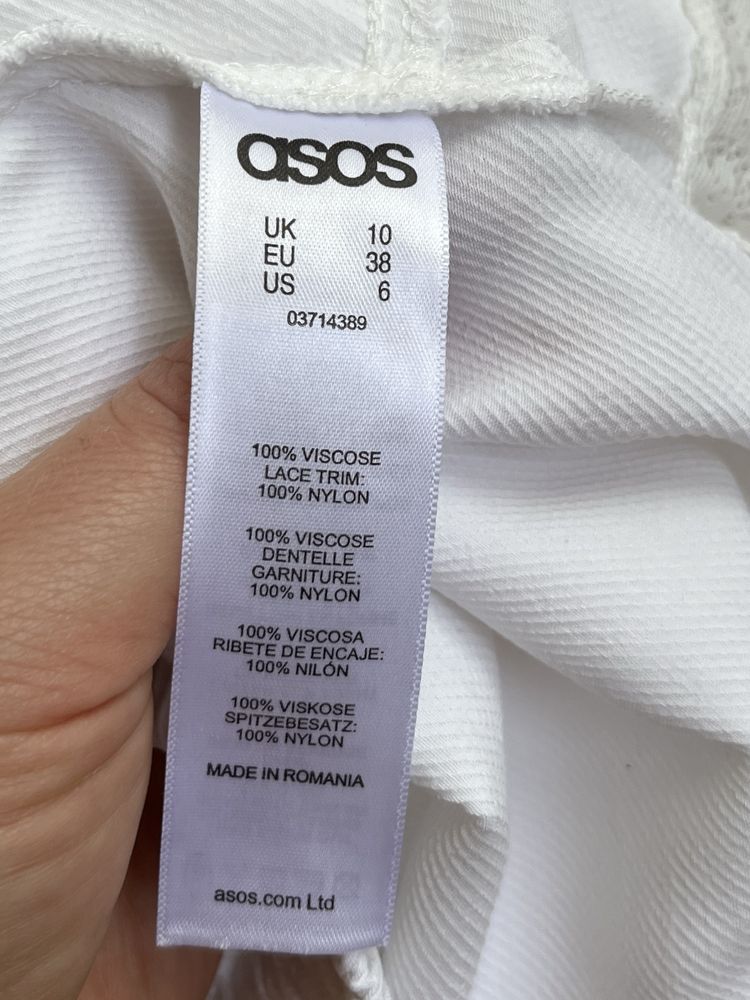 Białe spodenki wiskozowe wykończone koronką na gumce asos M