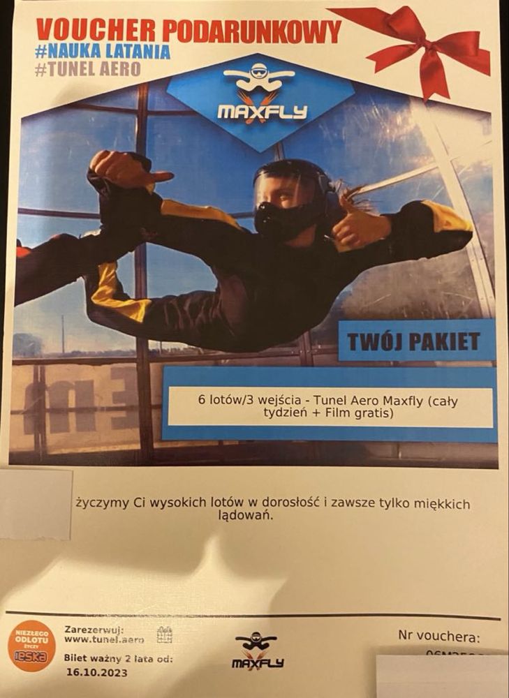 Vouczer nauka latania tunel aerodynamiczny prezent