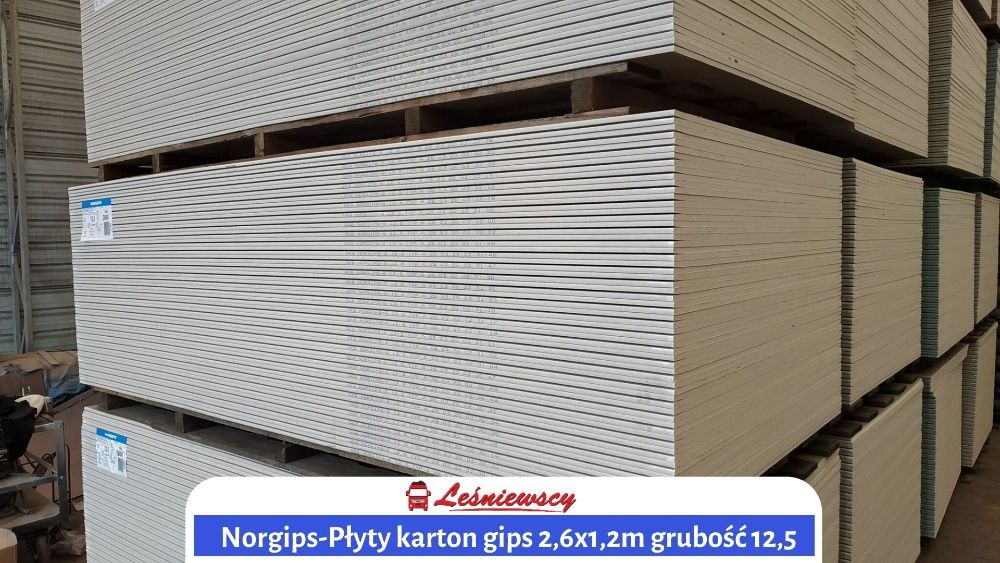 Płyta karton gips G/K NORGIPS 2,6x1,2m BIAŁA gips-karton 12,5mm