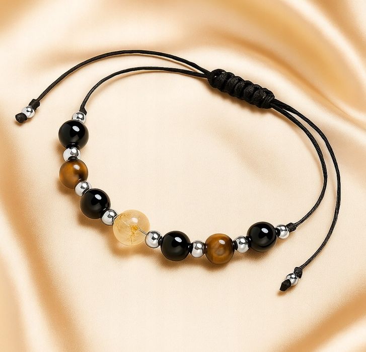 Bransoletka regulowana kamienie naturalne Turmalin Tygrysie Oko Cytry