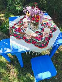 Prowansalski komplet niebieski, stolik i krzesła