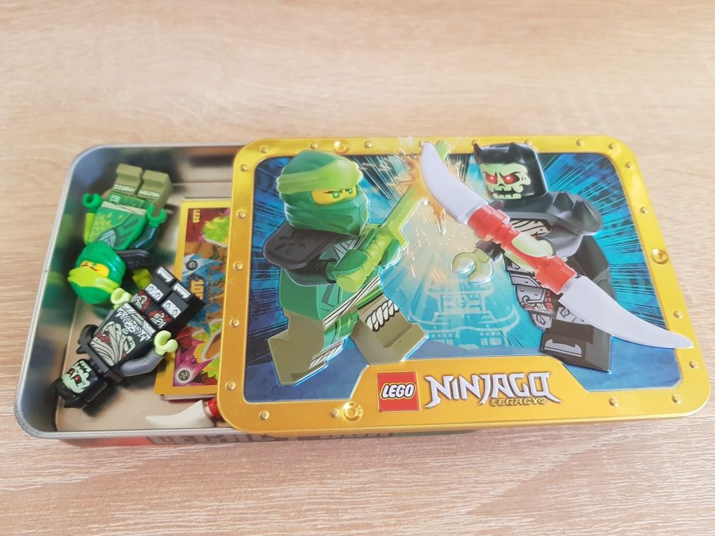 Lego Ninjago 2 figurki +metalowe pudełko + 6 kart