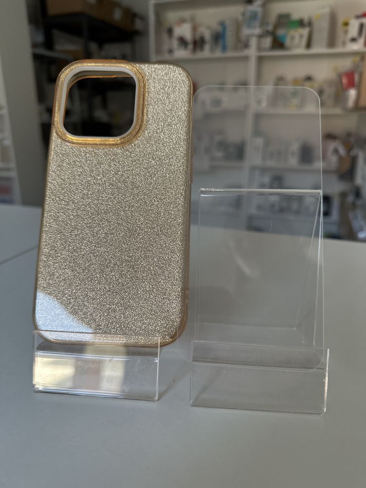 Szkło hartowane i etui złote brokatowe do IPHONE 15 PRO