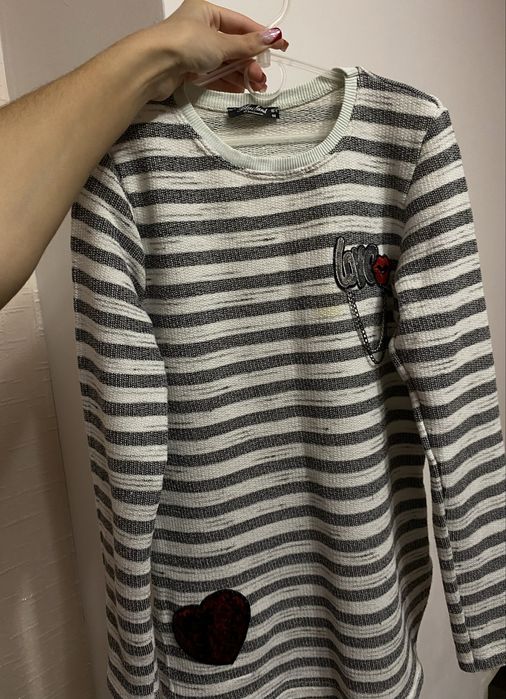 Тепла подовжена кофта-туніка в полоску