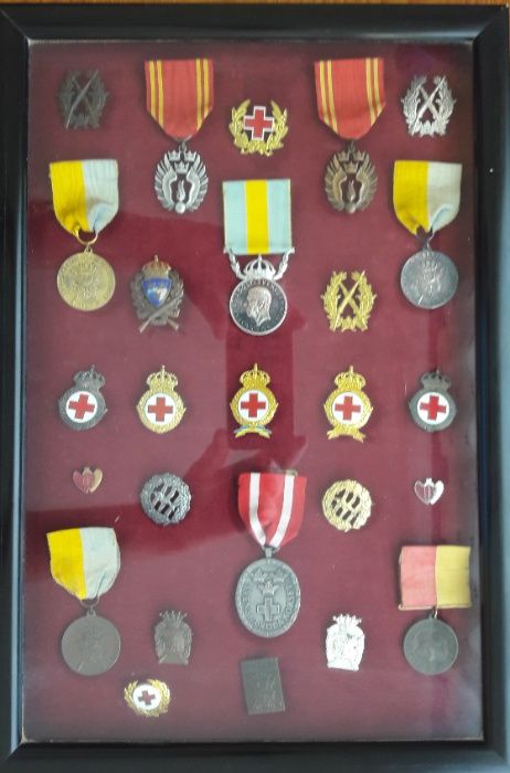 Expositor com 26 medalhas/insignias - Suécia