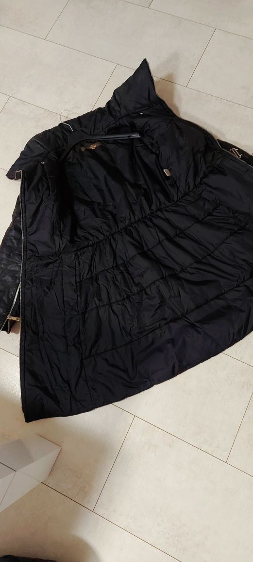 Piękny płaszcz S skóra 36 włoski firmowy czarny damski