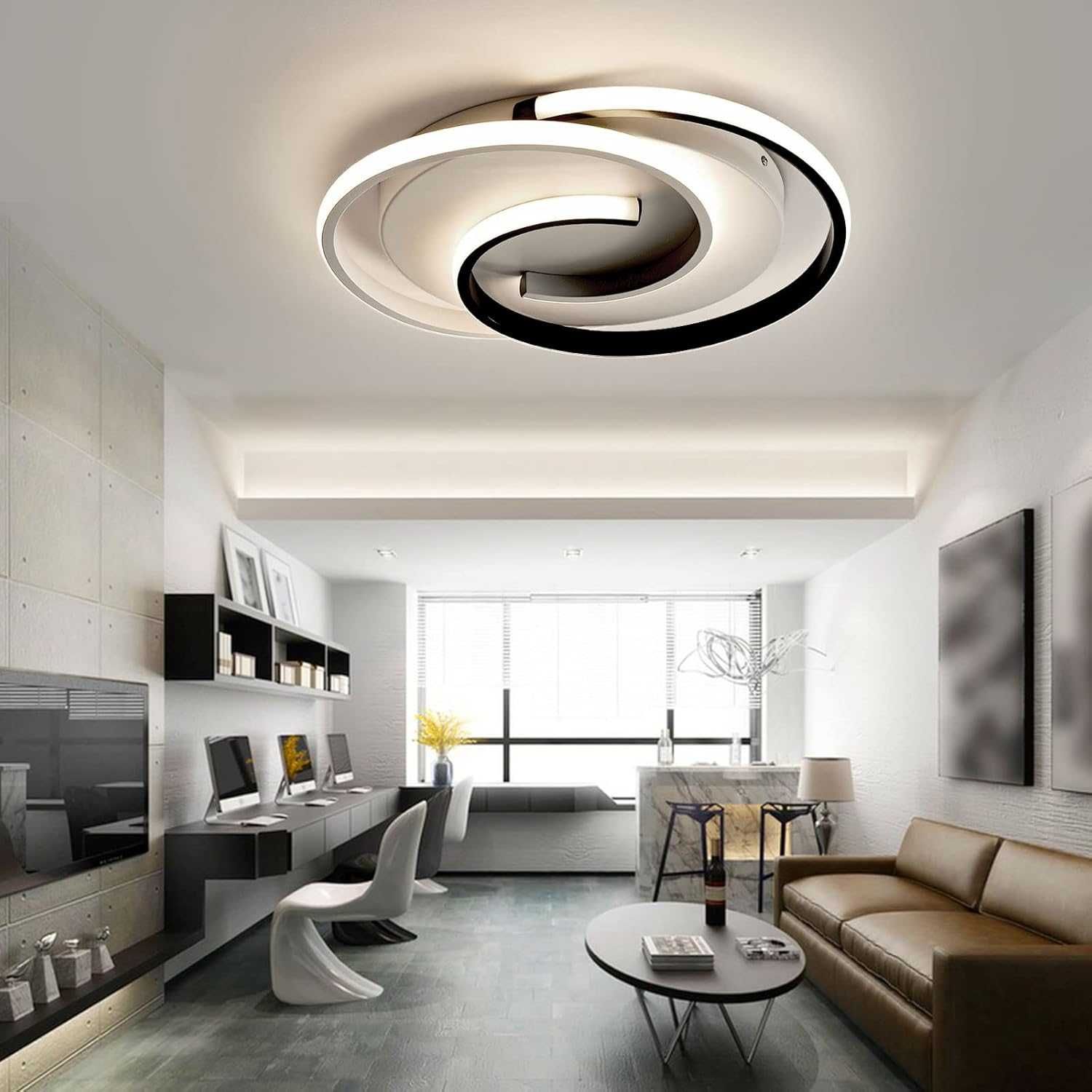 Lampa sufitowa LED czarno-biała z pilotem