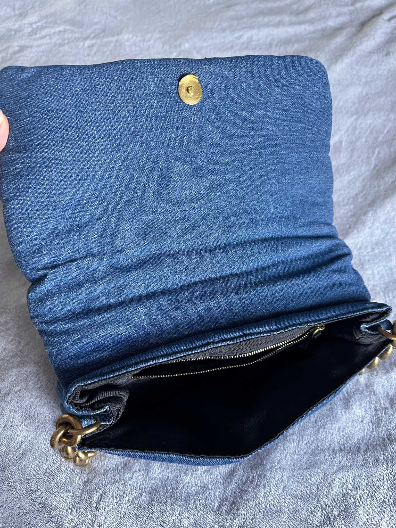 ZARA pikowana jeansowa torebka złote łańcuchy