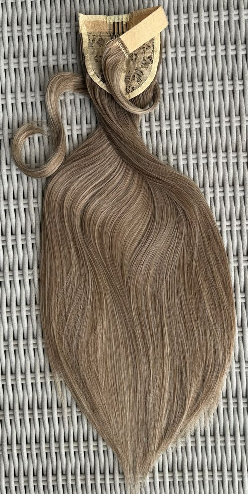 Premium Ultra ciemny naturalny blond, włosy doczepiane, kucyk, treska