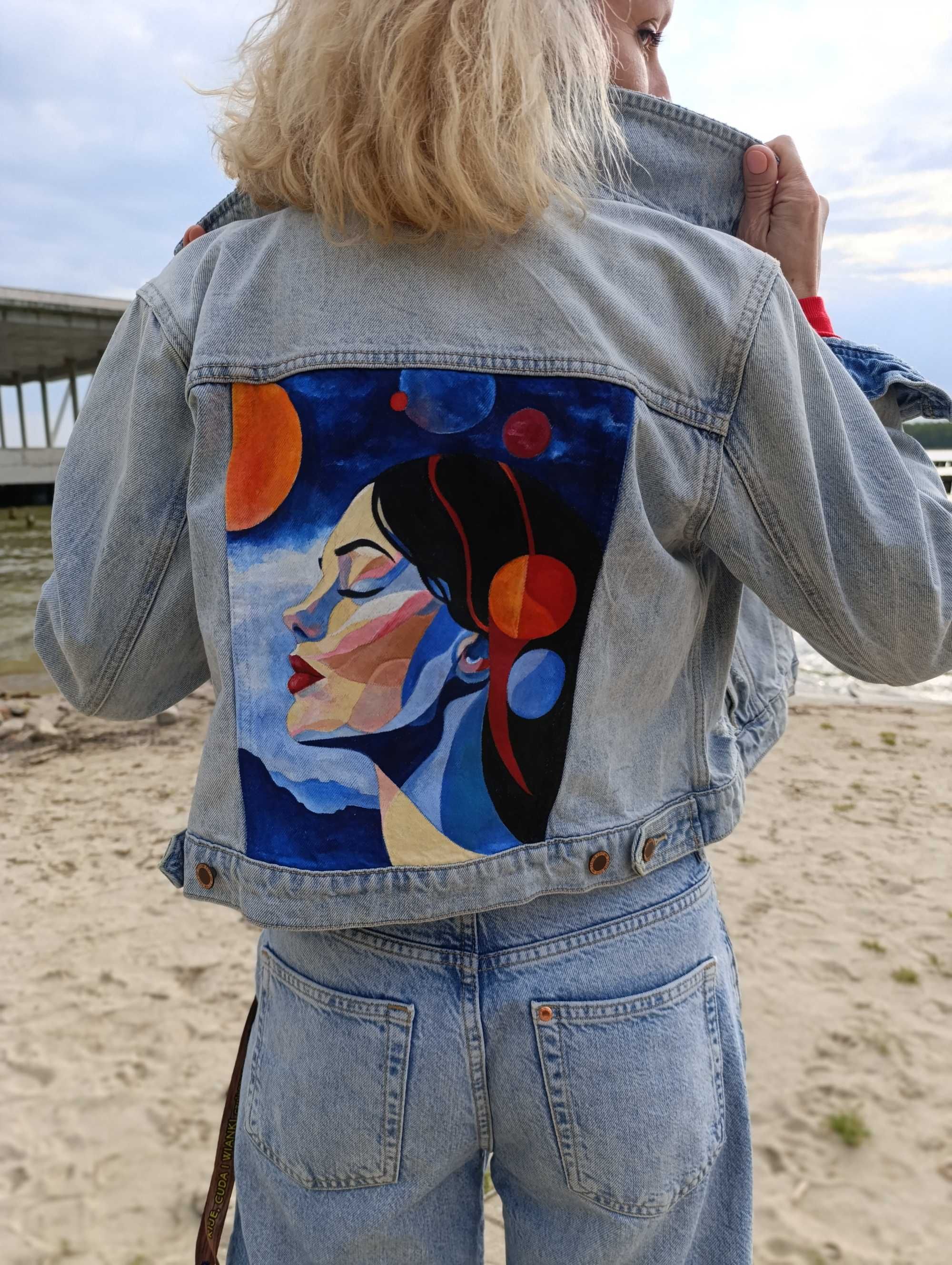 Jeansowa kurtka ręcznie malowana custom jacket