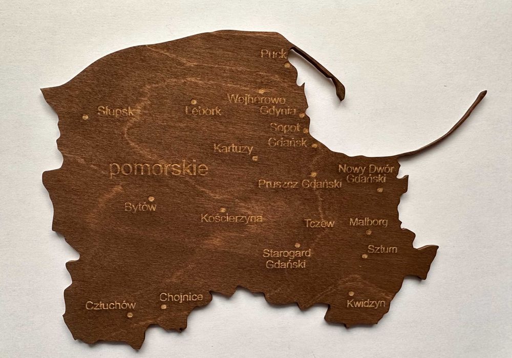Drewniana nowa mapa Polski Palisander, województwa 75 cm