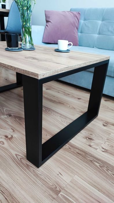 Stolik kawowy Loft 90x60cm czarna stal z blatem w kolorze złotego dębu