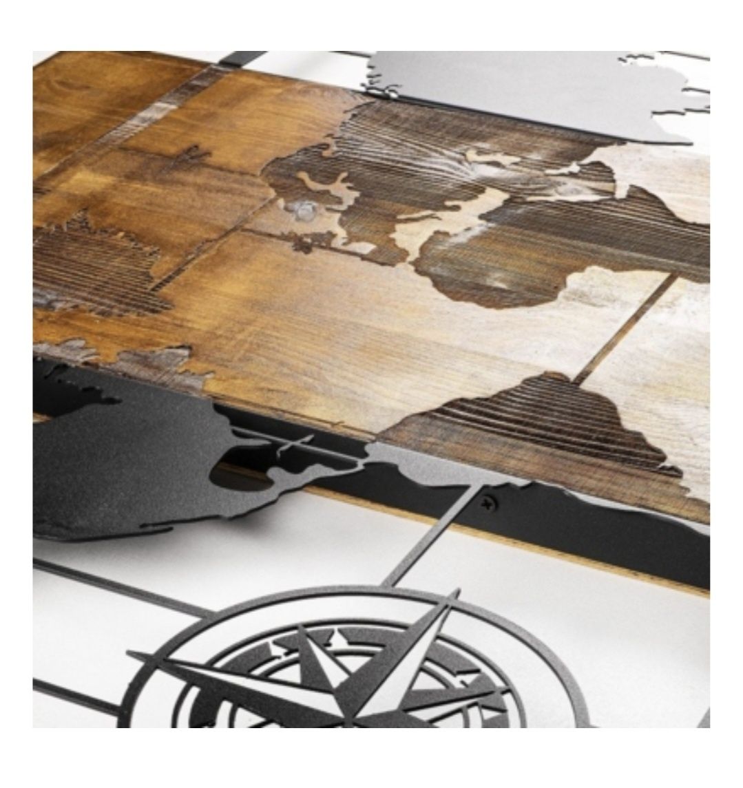 Dekoracja ścienna 58x85 cm mapa świata drewno / metal