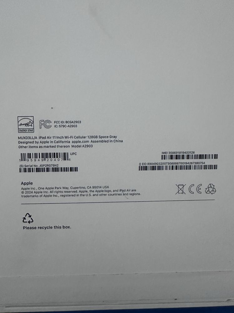 Apple iPad Air 11 М2 2024 Wi-Fi + Cellular 128GB Space Gray (MUXD3)