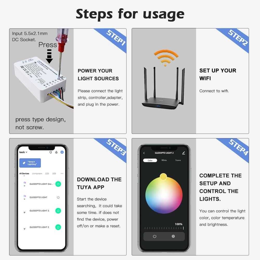GLEDOPTO RGBW CCT WiFi sterowanie listwami świetlnymi LED