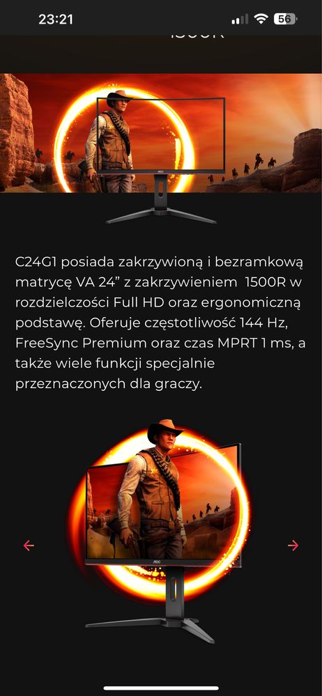 Monitor zakrzywiony gamingowy AOC C24G1