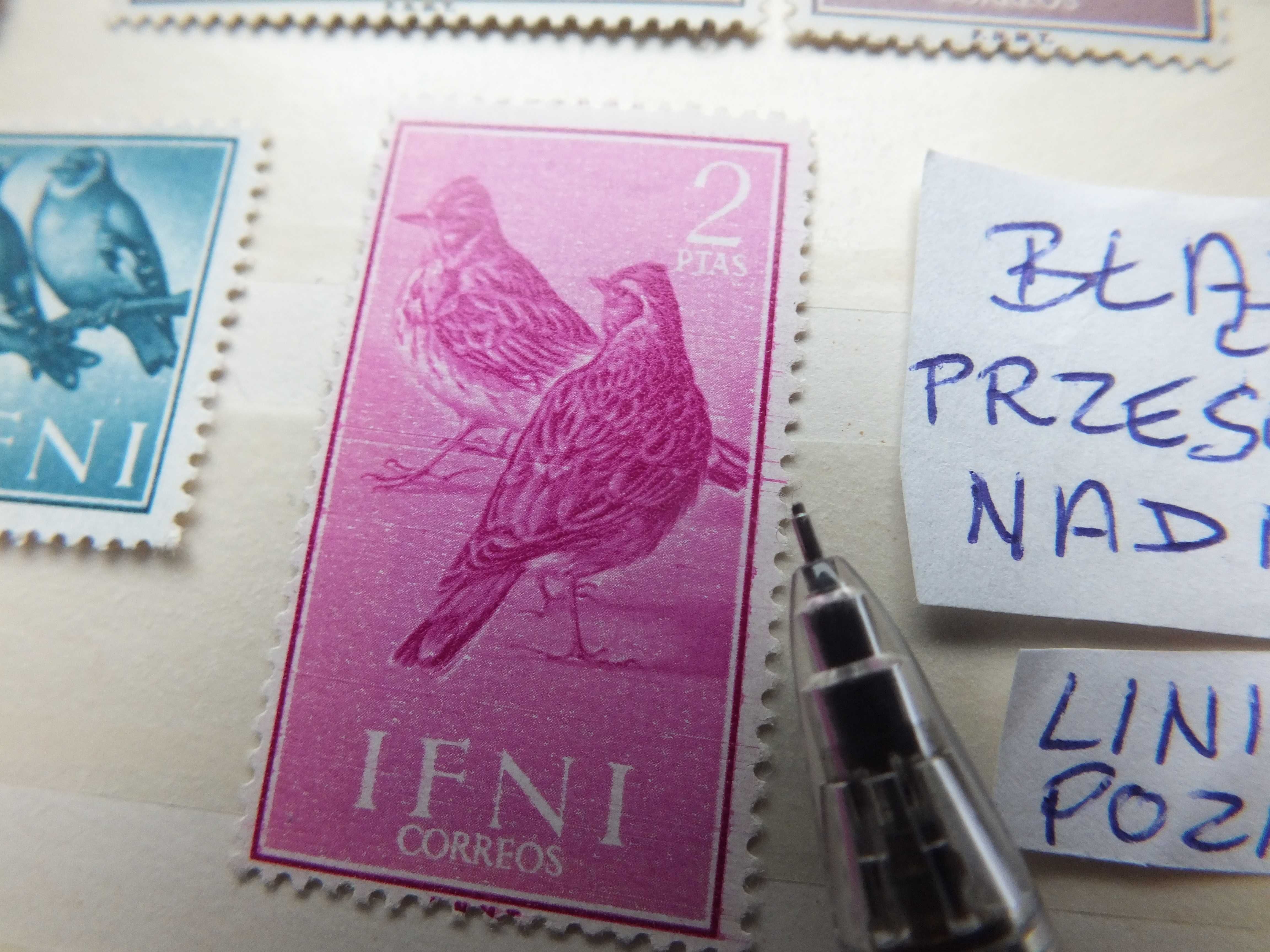 7szt. znaczki Mi192 BŁĄD 1960r. Kolonie Hiszpania IFNI Afryka PTAKI
