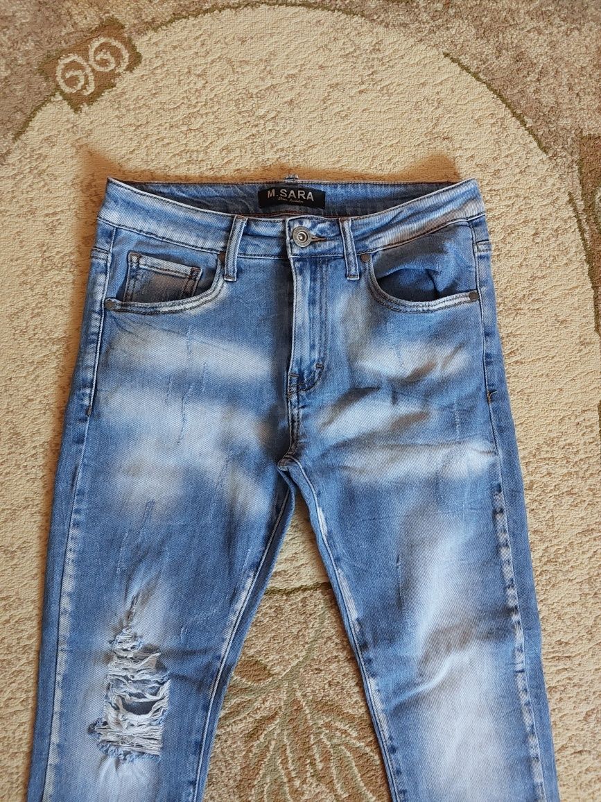 Spodnie jeansy M.Sara dziury przetarcia S rurki