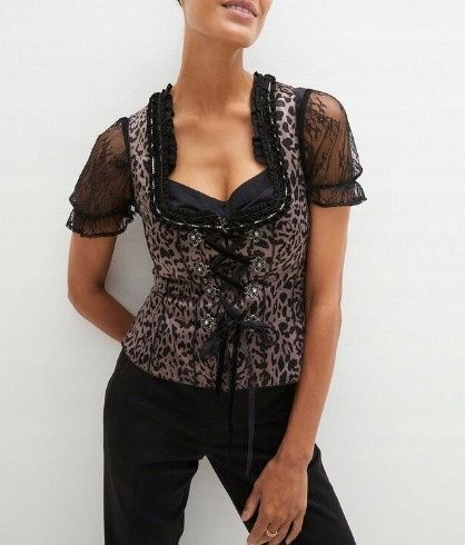 B.P.C damska bluzka w stylu ludowym gorset top cętki Premium r.42