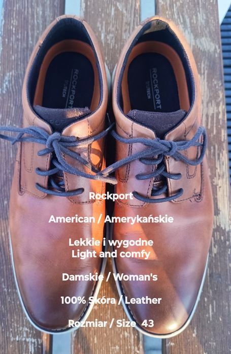 Rockport  Amerykańskie męskie wygodne buty skórzane, 100% Skóra, 43