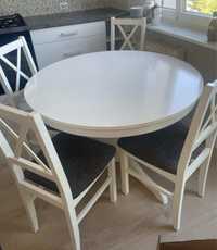 Rozkładany okrągły stół z krzesłami średnica 110cm a rozłożone 155cm
