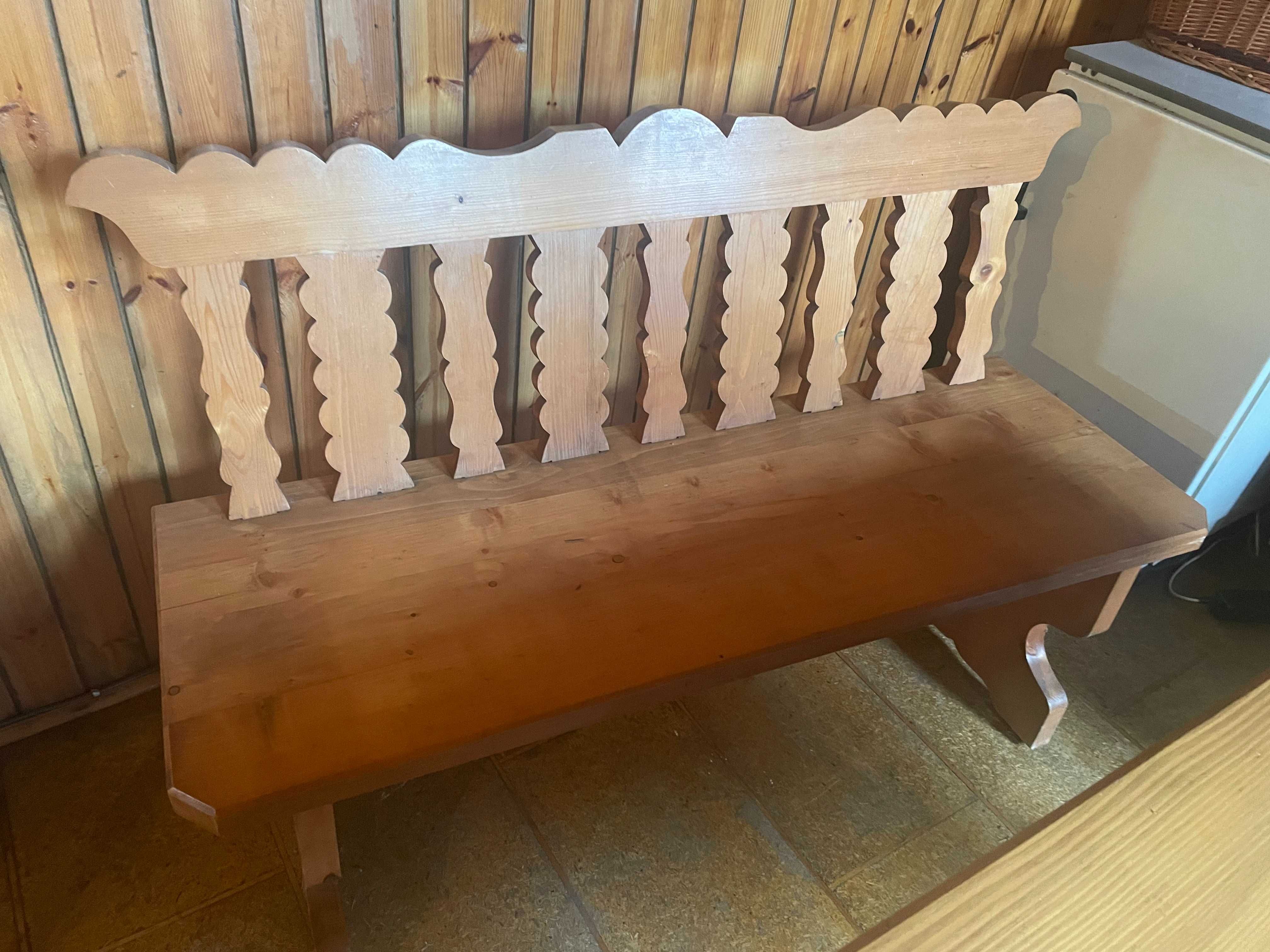 Stół, ława i 4 krzesła - Cepelia, lite drewno