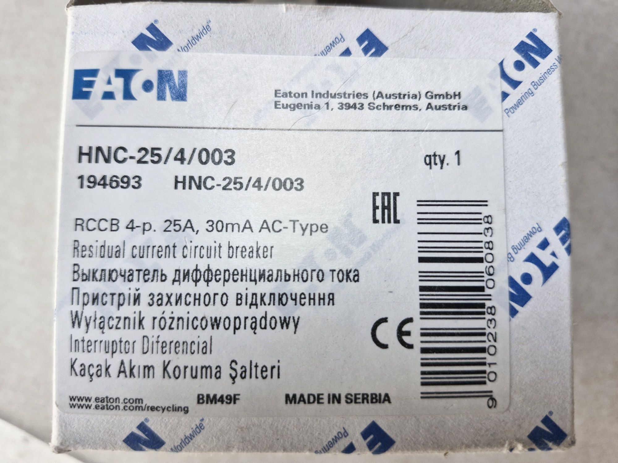 Wyłącznik różnicowoprądowy 25A HNC-25/4/003