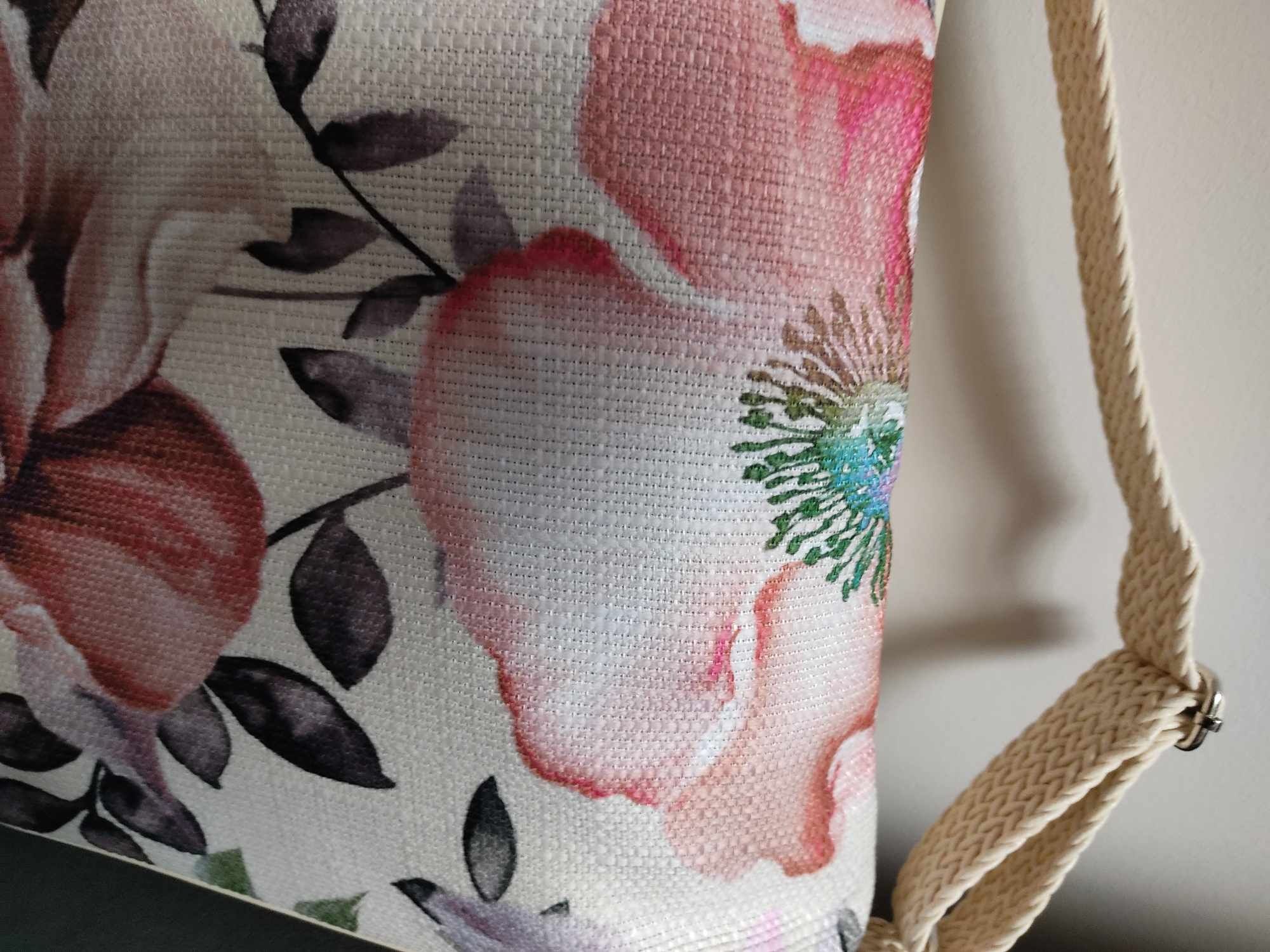 Torebko-plecak ekoskóra beżowa kwiatowa kwiat handmade nowa
