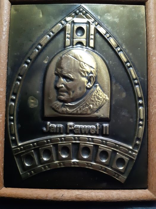 Jan Paweł II Rzadki obrazek tłoczony miedziany