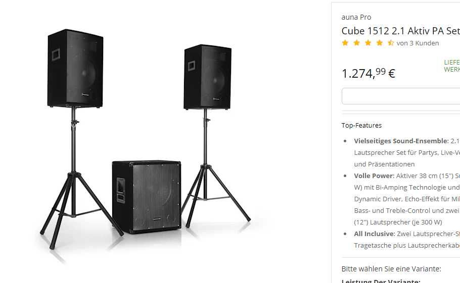 Активный сабвуфер  auna Pro Cube 15" (38 см)