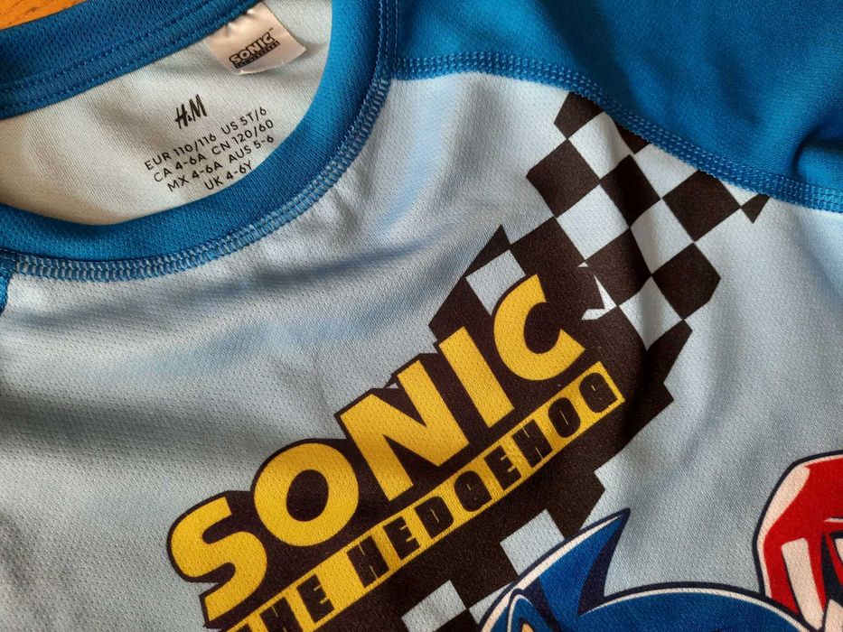 strój sportowy r.110/116 H&M Sonic strój w-f(koszulka,spodenki)Sonik