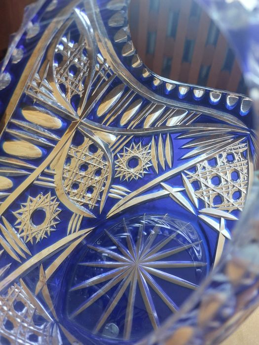 Kryształ koszyk  PRL niebieski duży stan idealny