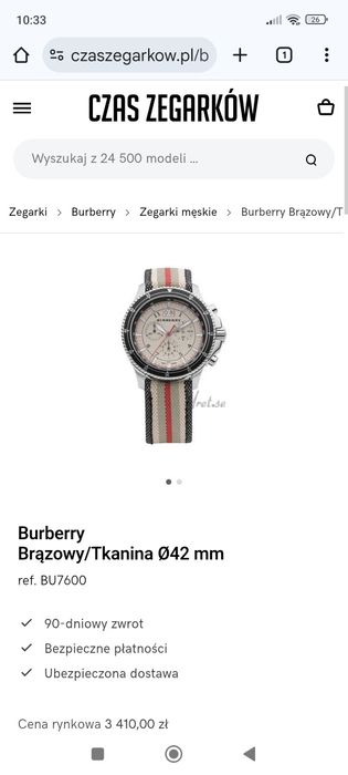 Burberry Swiss Zegatek Męski BU7600 CHRONOGRAF