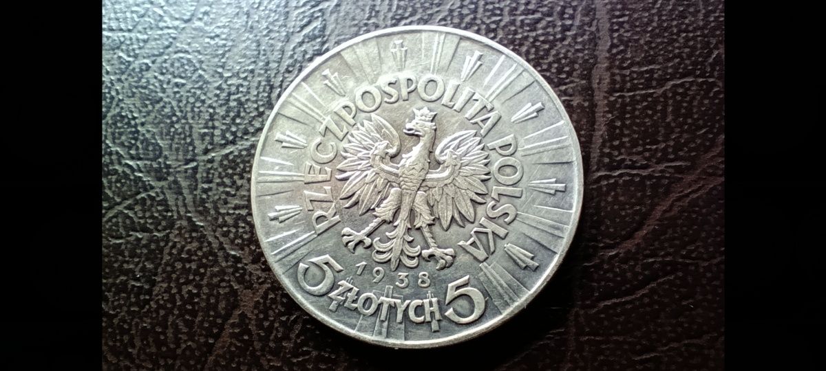 Srebrna moneta Piłsudski 5 zł 1938