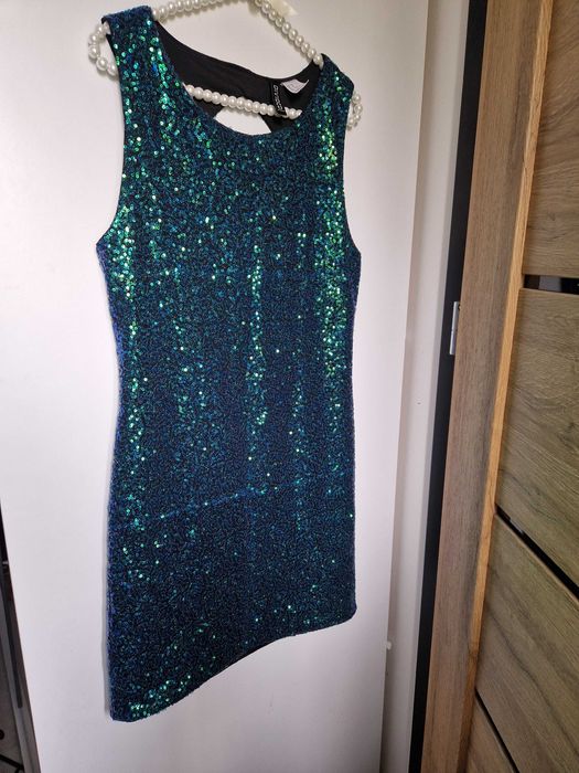Sukienka cameleon h&m 40 L zielona cekiny bez pleców