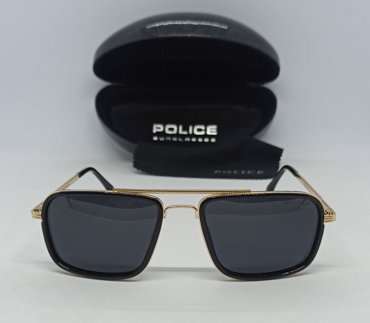 Police стильные мужские очки  черные с золотом поляризированые в футл