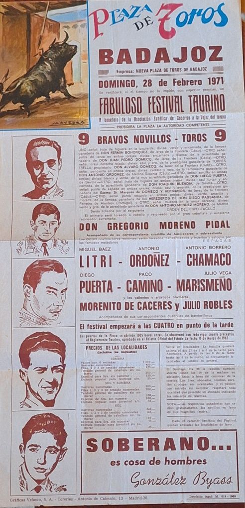 Cartel/Programa espetáculos tauromaquia 1971